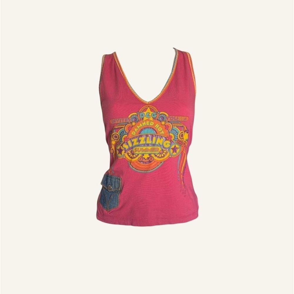 D&G Dolce Gabbana pink graphic tank top sleeveless logo vintage y2k designer